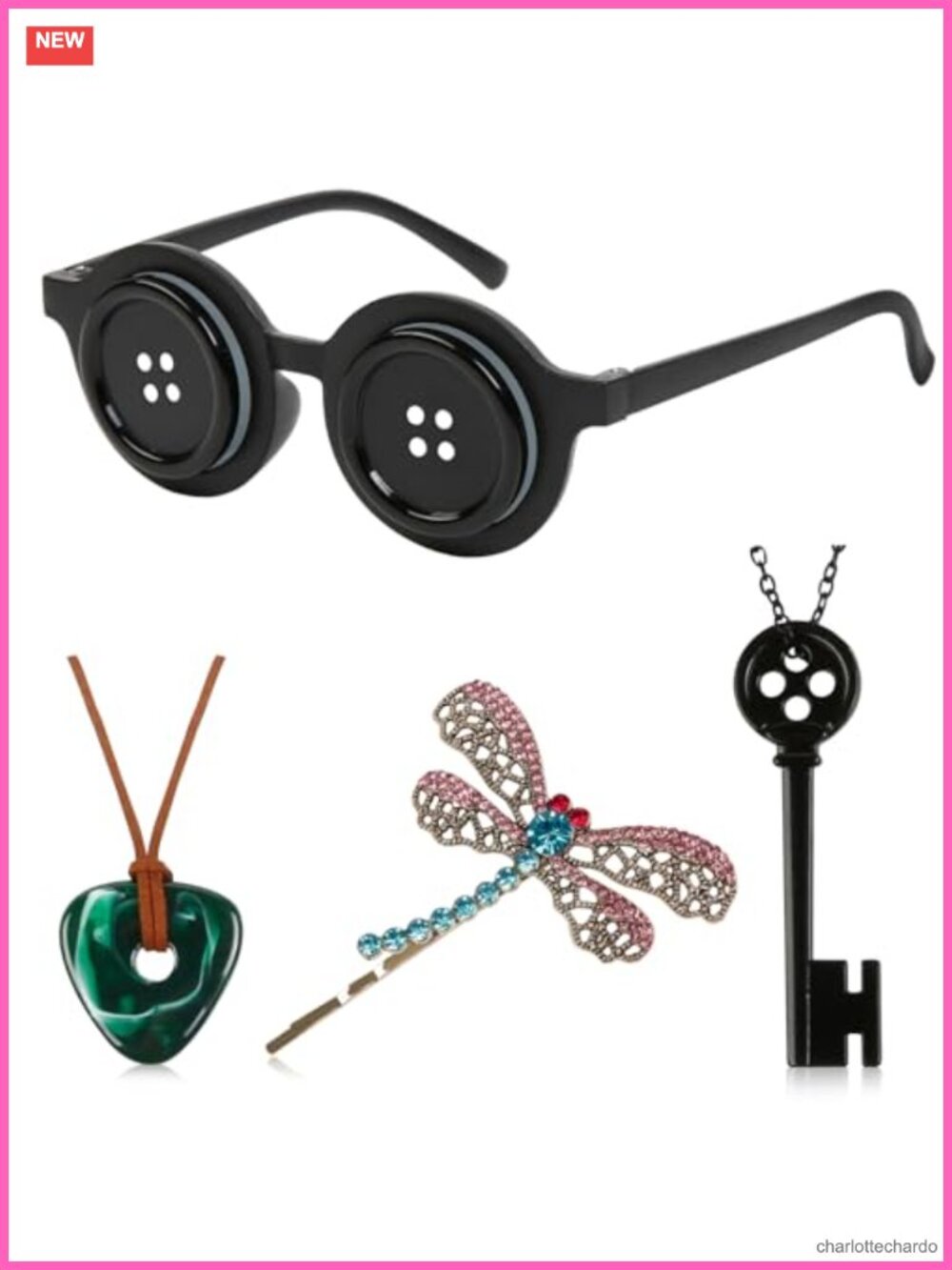 4PCS Halloween Costume Accessories Set Glasses Hair Clip Necklace Cosplay